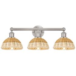 Bristol Natural II 12"H 3-Light Satin Nickel Vanity Light w/ Natural Shade