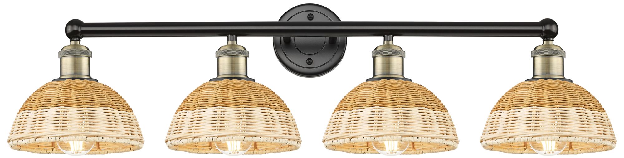 Bristol Natural II 12"H 4-Light Black Brass Vanity Light w/ Natural Shade