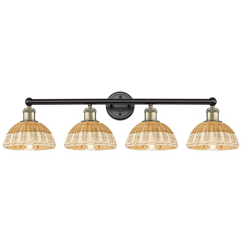 Image 1 Bristol Natural II 12"H 4-Light Black Brass Vanity Light w/ Natural Shade