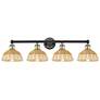 Bristol Natural II 12"H 4-Light Black Brass Vanity Light w/ Natural Shade