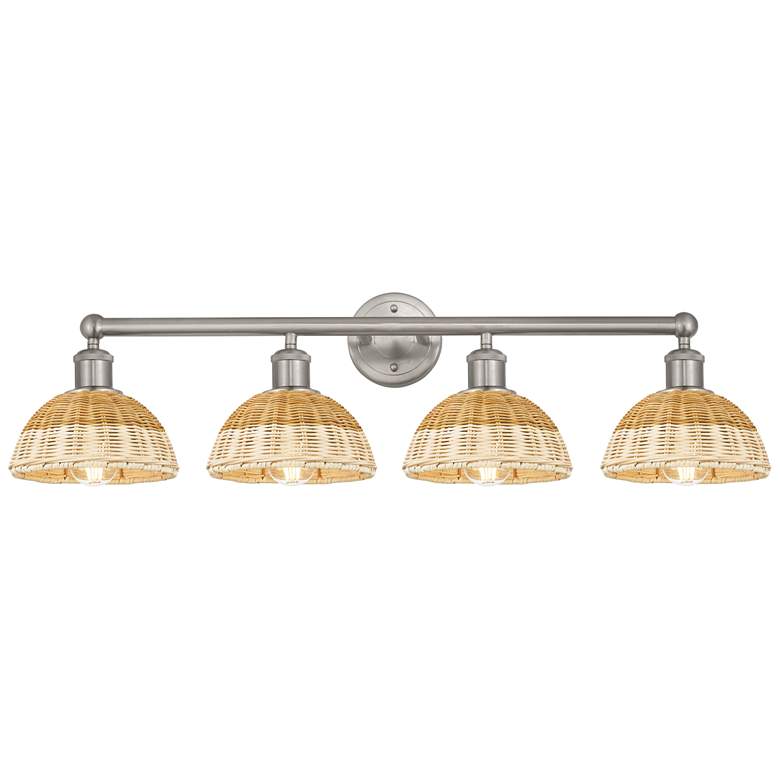 Image 1 Bristol Natural II 12"H 4-Light Satin Nickel Vanity Light w/ Natural Shade