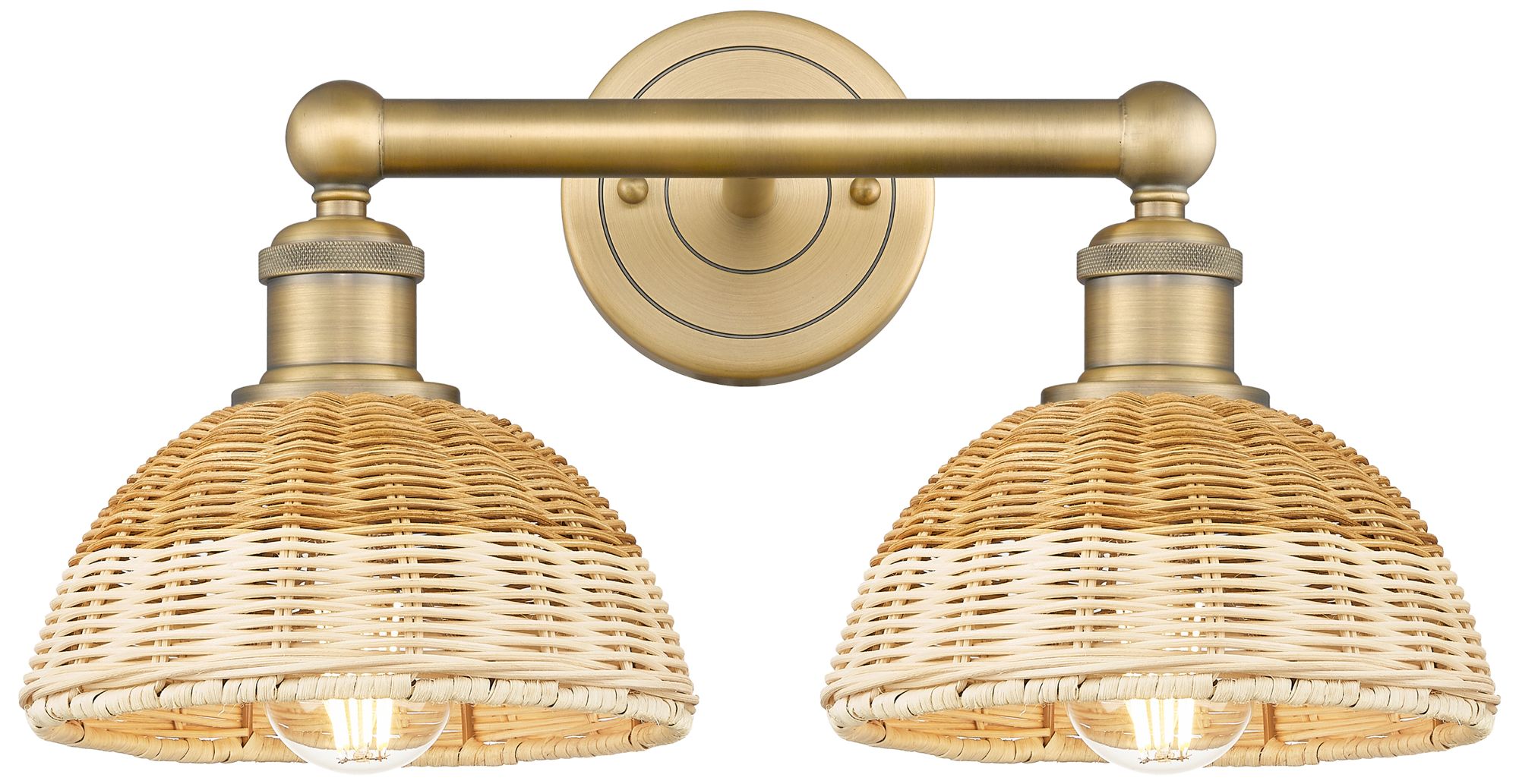 Bristol Natural II 12" High 2-Light Brass Vanity Light w/ Natural Shade