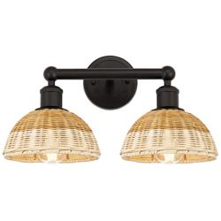 Bristol Natural II 12" High 2-Light Bronze Vanity Light w/ Natural Shade