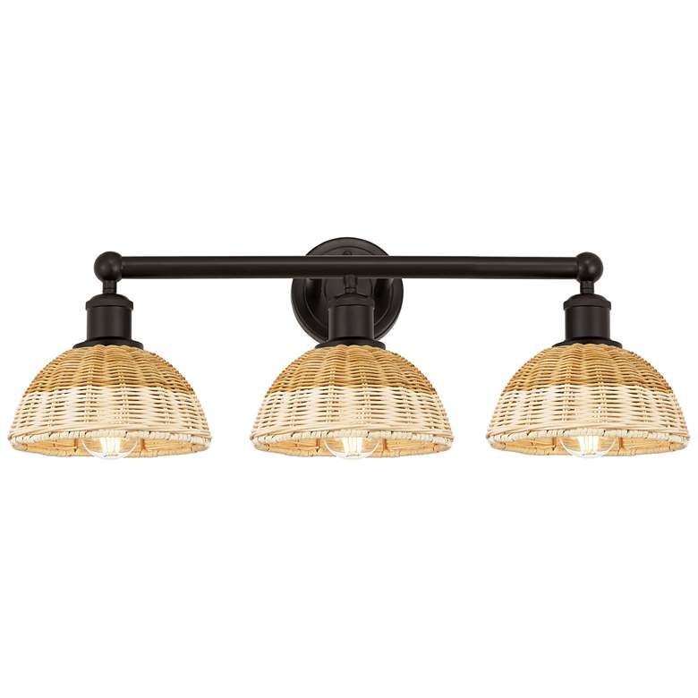 Image 1 Bristol Natural II 12" High 3-Light Bronze Vanity Light w/ Natural Shade