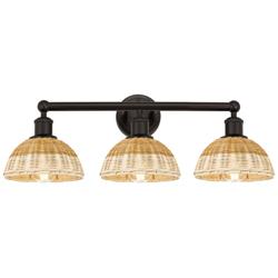 Bristol Natural II 12" High 3-Light Bronze Vanity Light w/ Natural Shade