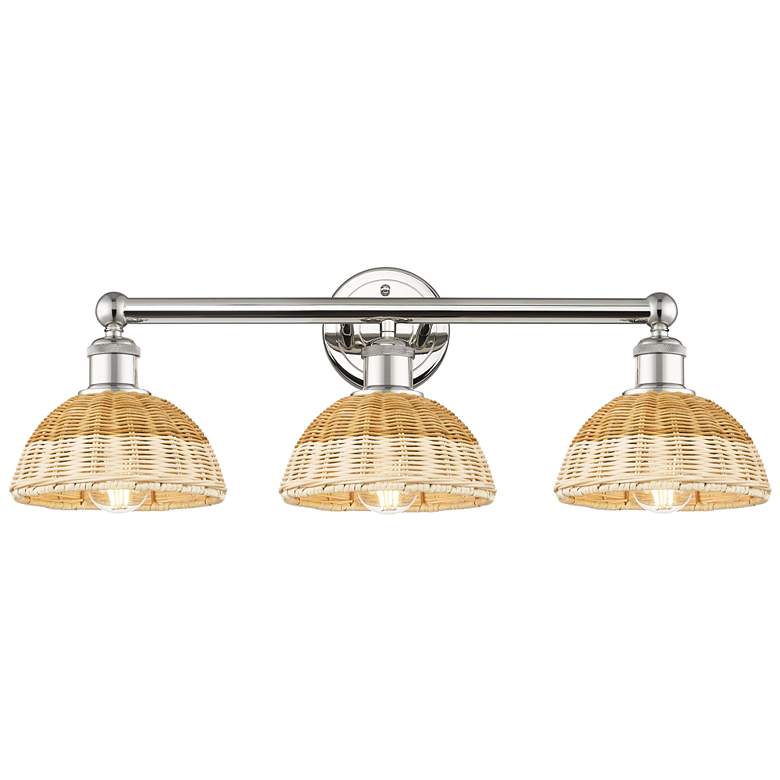 Image 1 Bristol Natural II 12" High 3-Light Nickel Vanity Light w/ Natural Shade