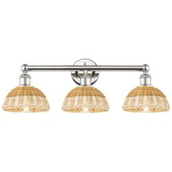 Bristol Natural II 12" High 3-Light Nickel Vanity Light w/ Natural Shade