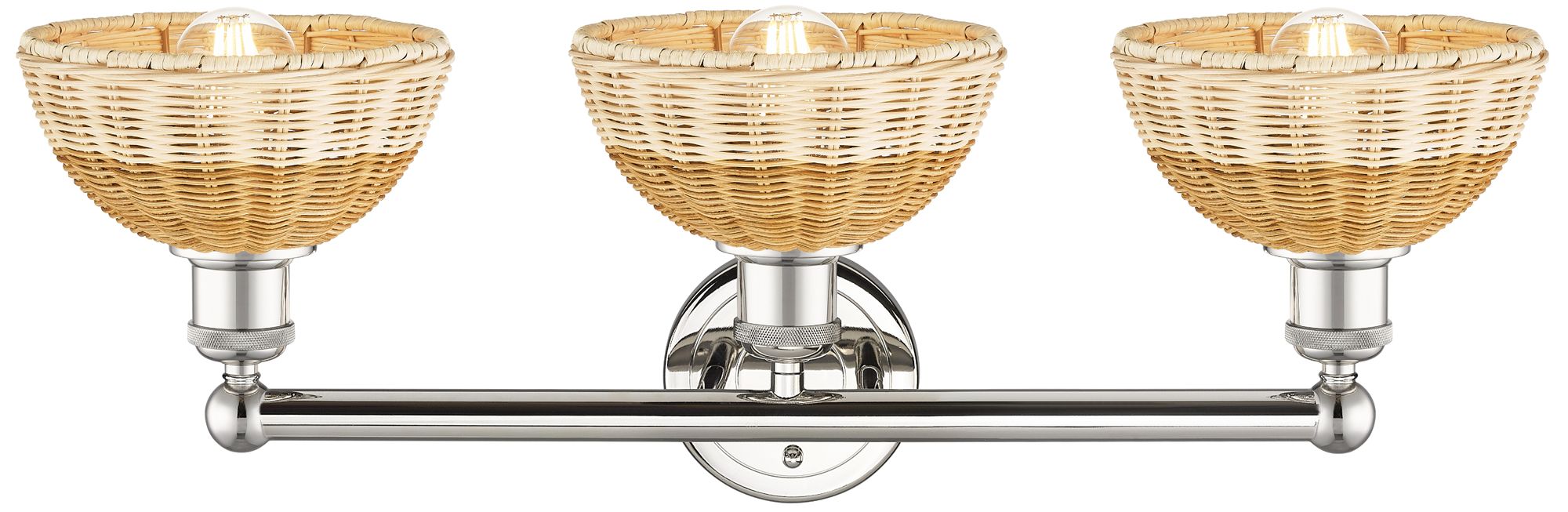 Image 2 Bristol Natural II 12" High 3-Light Nickel Vanity Light w/ Natural Shade more views