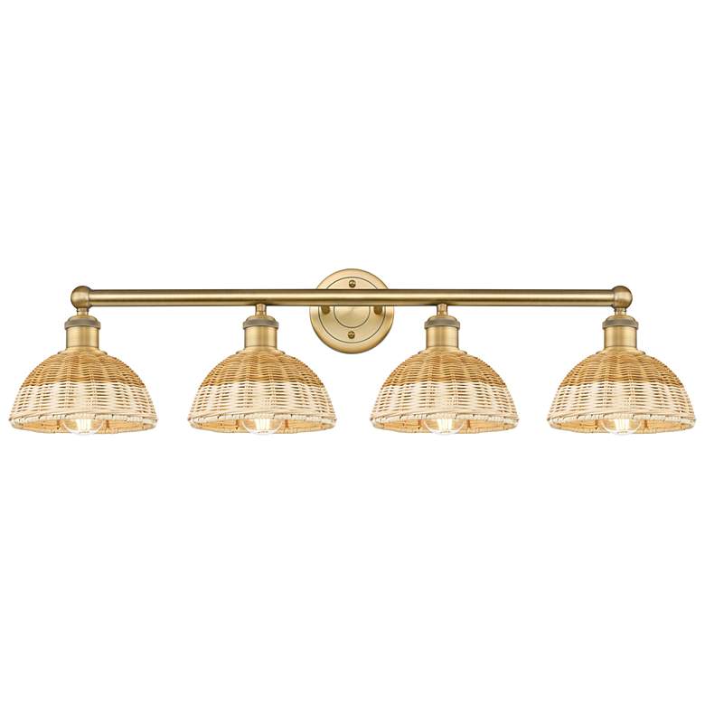Image 1 Bristol Natural II 12" High 4-Light Brass Vanity Light w/ Natural Shade