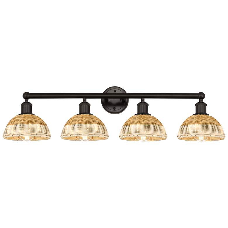 Image 1 Bristol Natural II 12" High 4-Light Bronze Vanity Light w/ Natural Shade