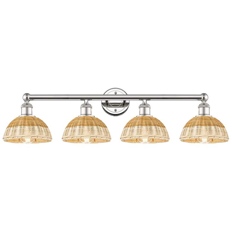 Image 1 Bristol Natural II 12" High 4-Light Nickel Vanity Light w/ Natural Shade