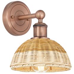 Bristol Natural II 12" High Antique Copper Sconce w/ Natural Shade