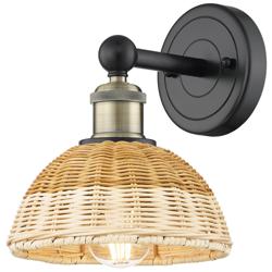 Bristol Natural II 12" High Black Antique Brass Sconce w/ Natural Shade