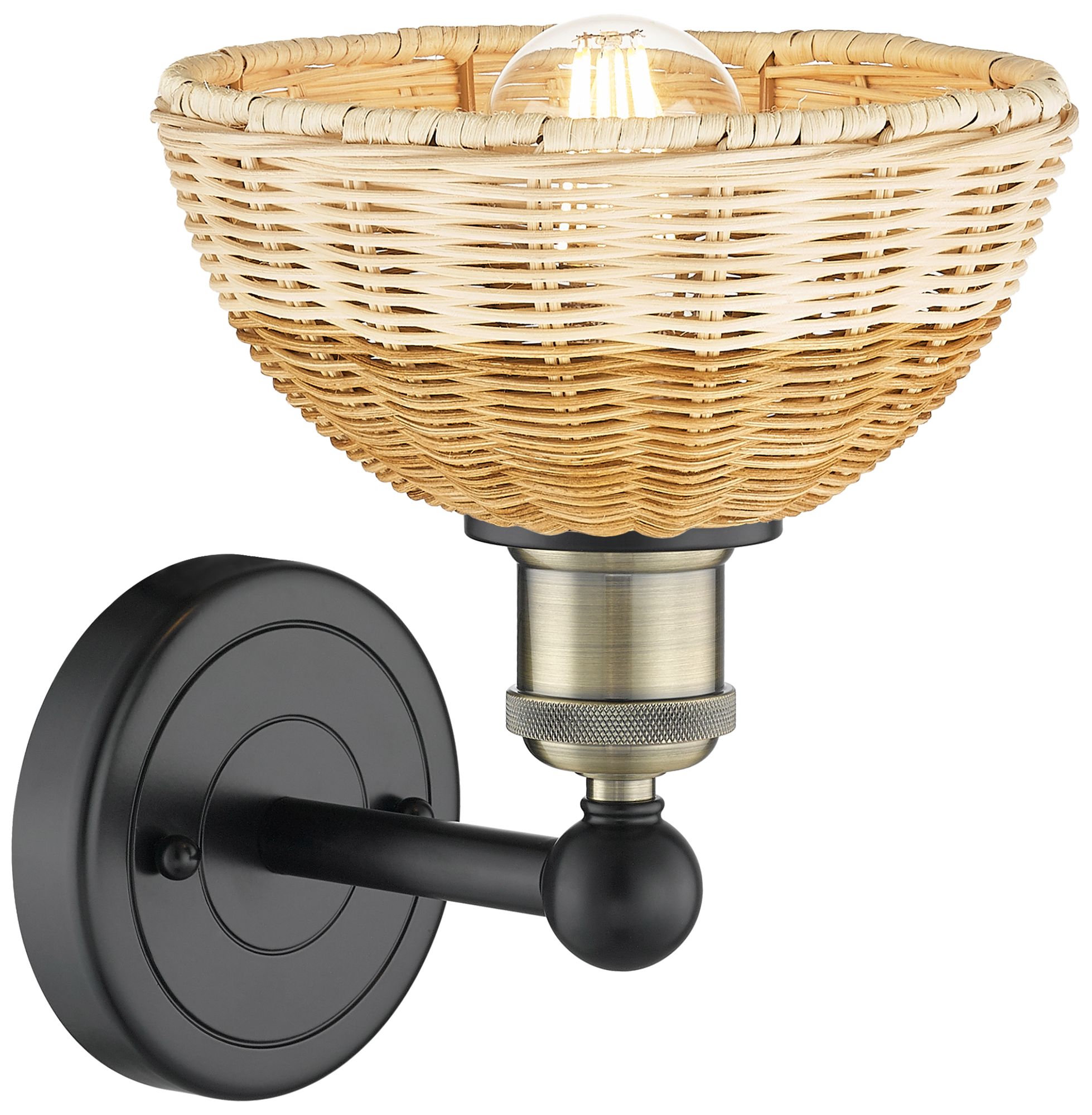 Image 2 Bristol Natural II 12" High Black Antique Brass Sconce w/ Natural Shade more views