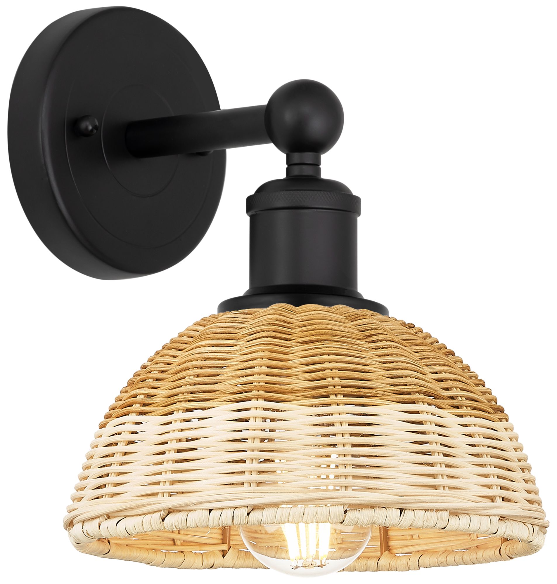 Bristol Natural II 12" High Matte Black Sconce w/ Natural Shade