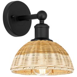 Bristol Natural II 12" High Matte Black Sconce w/ Natural Shade
