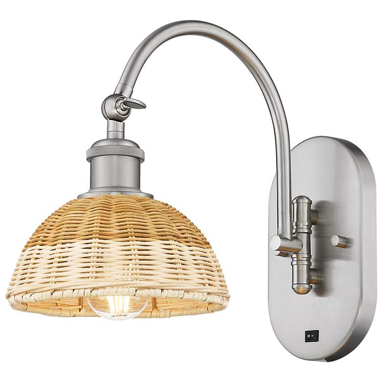 Image 1 Bristol Natural II 14" High Satin Nickel Swiveling Sconce w/ Natural Shade