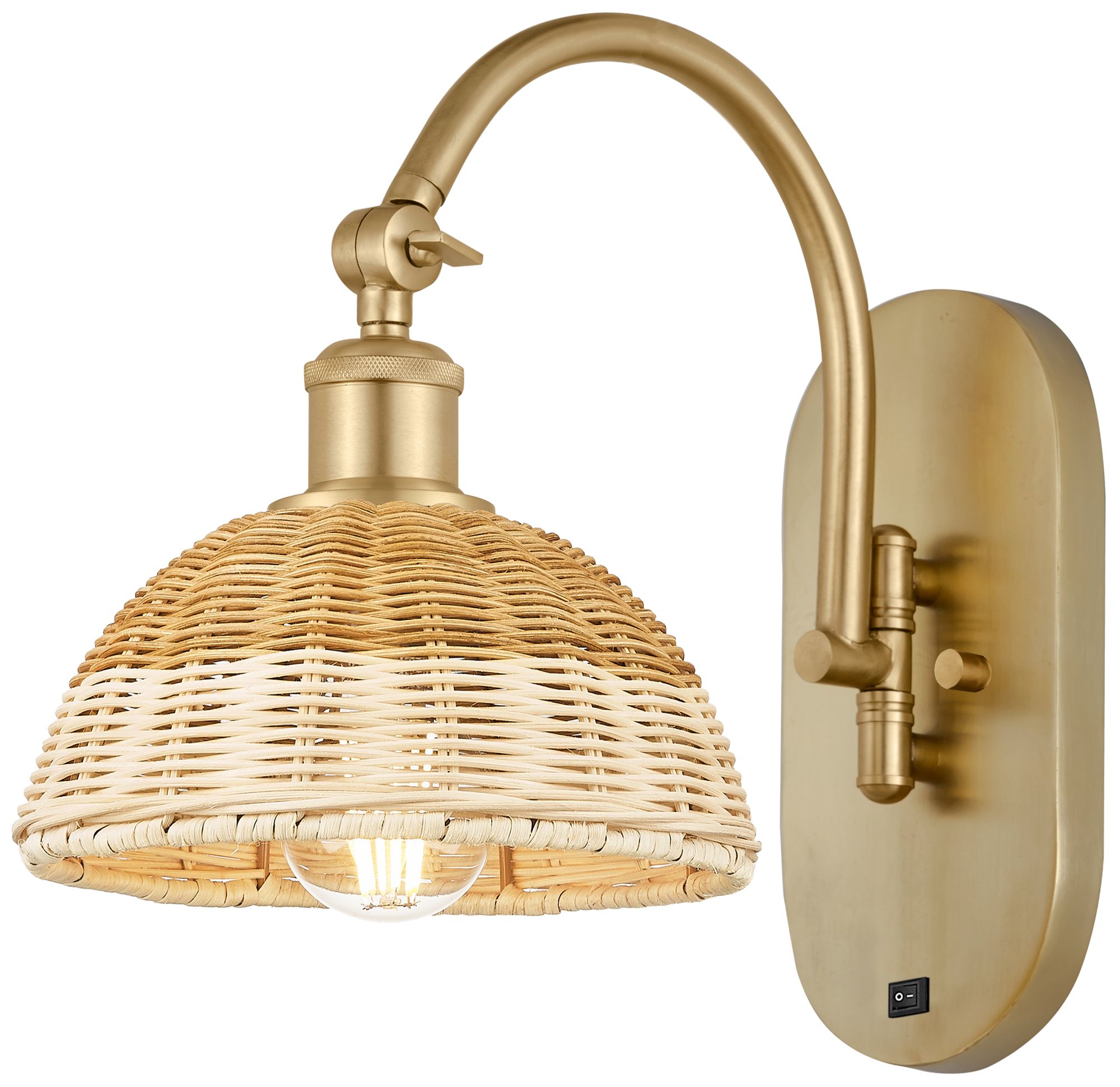 Bristol Natural II 14" High Satin Gold Swiveling Sconce w/ Natural Sha