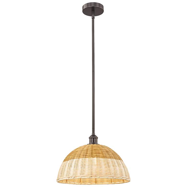 Image 1 Bristol Natural II 15.75"W Oil Rubbed Bronze Mini Pendant w/ Natural Shade