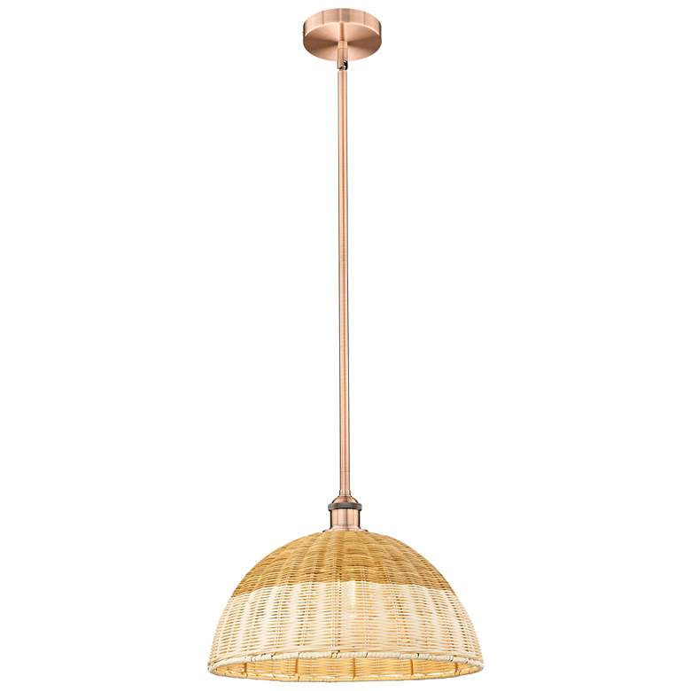 Image 1 Bristol Natural II 15.75" Wide Antique Copper Mini Pendant w/ Natural Shade