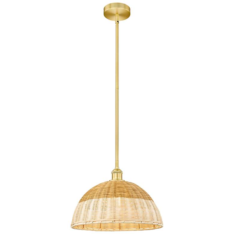 Image 1 Bristol Natural II 15.75" Wide Satin Gold Mini Pendant w/ Natural Shade