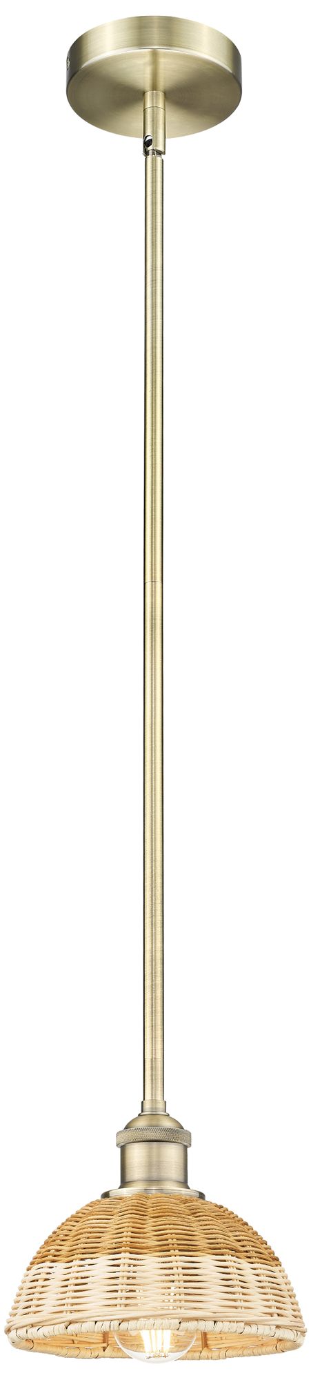 Bristol Natural II 7.5" Wide Antique Brass Mini Pendant w/ Natural Shade