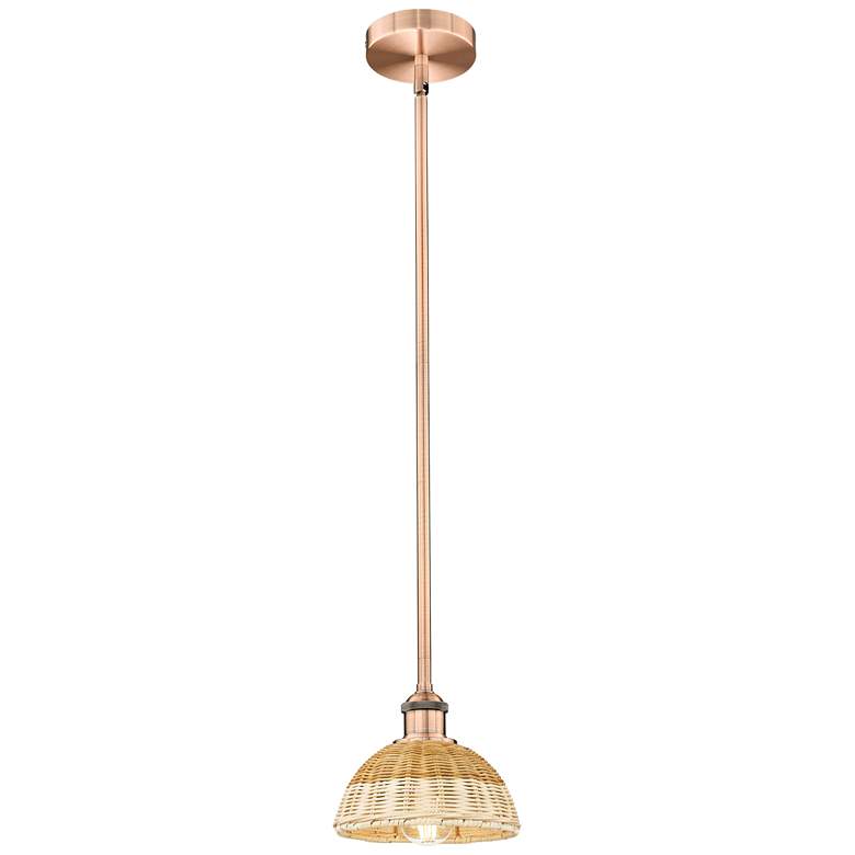 Image 1 Bristol Natural II 7.5" Wide Antique Copper Mini Pendant w/ Natural Shade