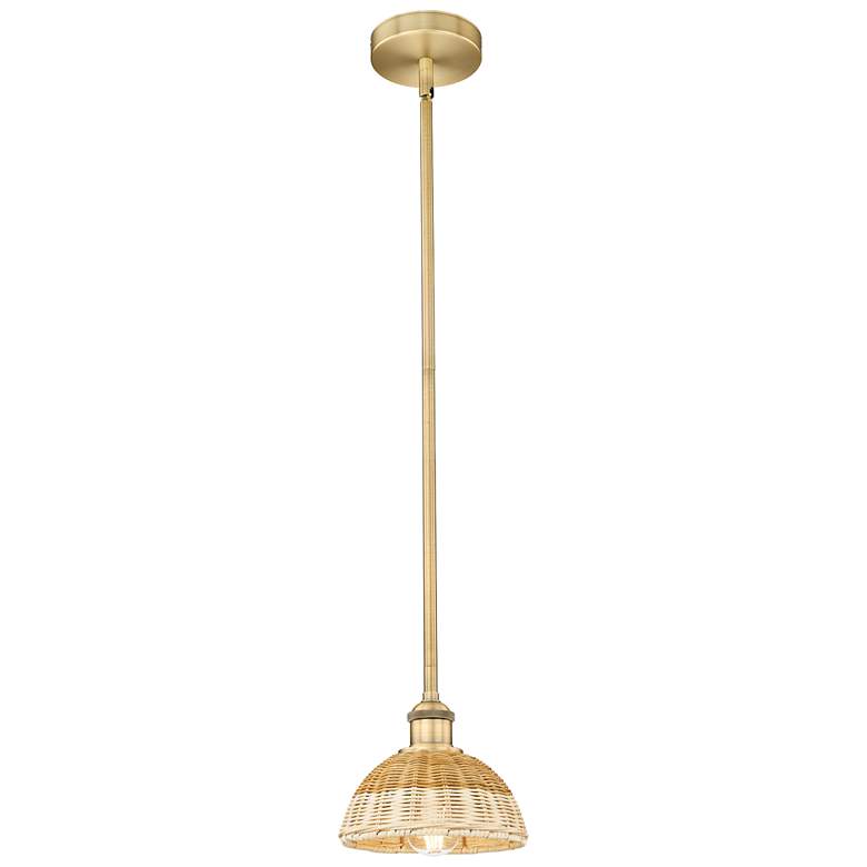 Image 1 Bristol Natural II 7.5" Wide Brushed Brass Mini Pendant w/ Natural Shade