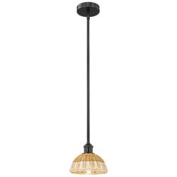Bristol Natural II 7.5" Wide Matte Black Mini Pendant w/ Natural Shade