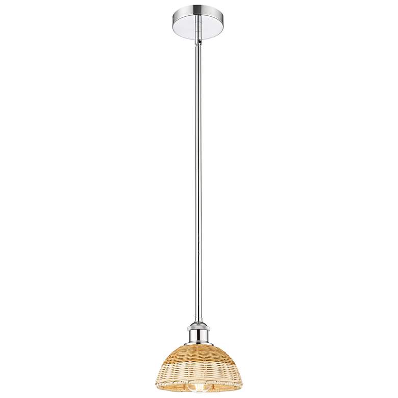 Image 1 Bristol Natural II 7.5" Wide Polished Chrome Mini Pendant w/ Natural Shade