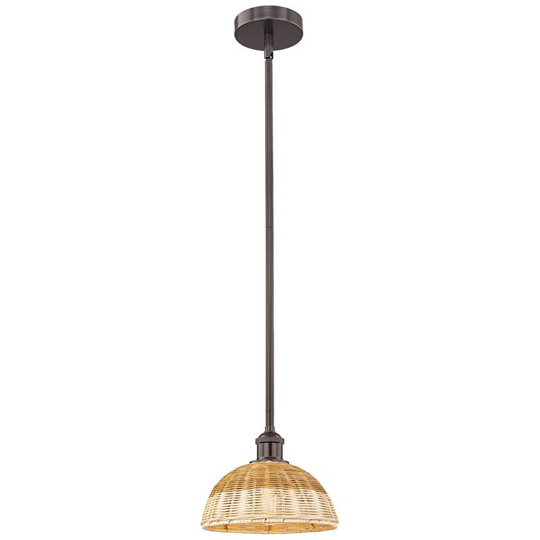 Image 1 Bristol Natural II 9" Wide Oil Rubbed Bronze Mini Pendant w/ Natural Shade