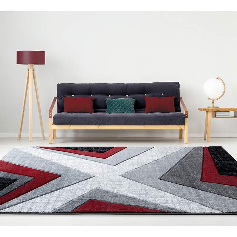 Image 1 Bristol Zine 10030 5'3"x7'6" Red Gray Rectangular Area Ru