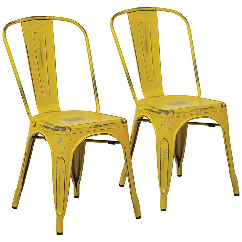 Image 1 Bristow Set of 2 Antique Yellow Metal Dining Chairs