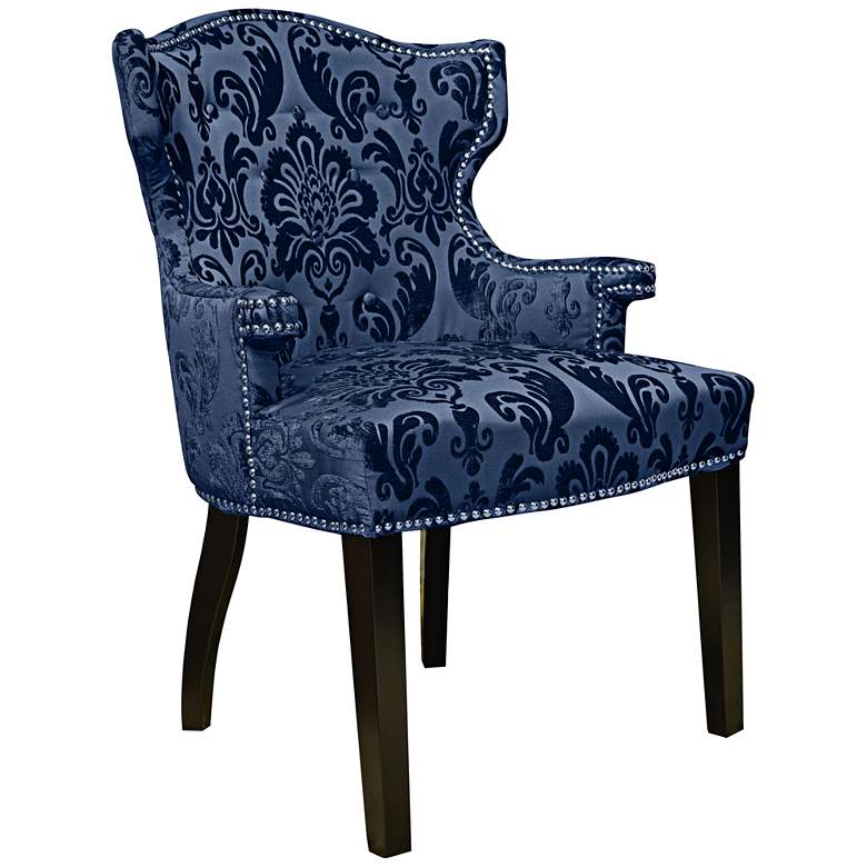 Image 1 Brittania Padded Fan Print Navy Damask Armchair