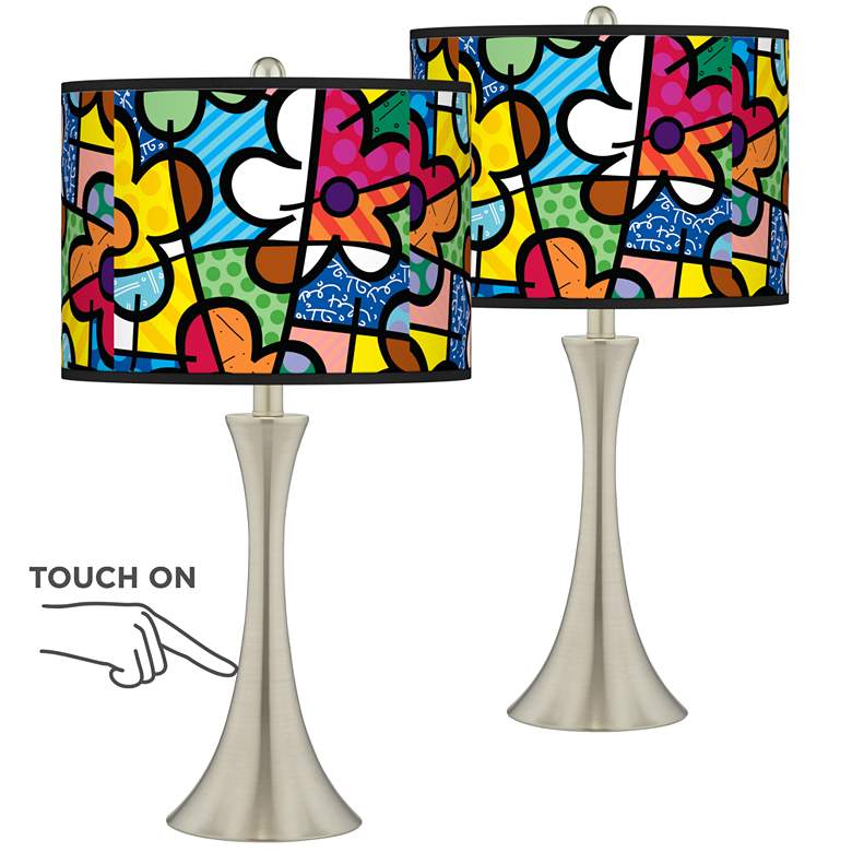 Image 1 Britto Flowers Trish Brushed Nickel Touch Table Lamps Set of 2
