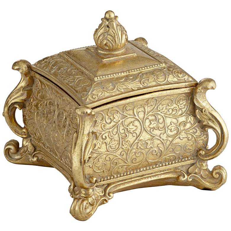 Image 2 Britton 5 3/4" Wide Square Antiqued Gold Jewelry Box