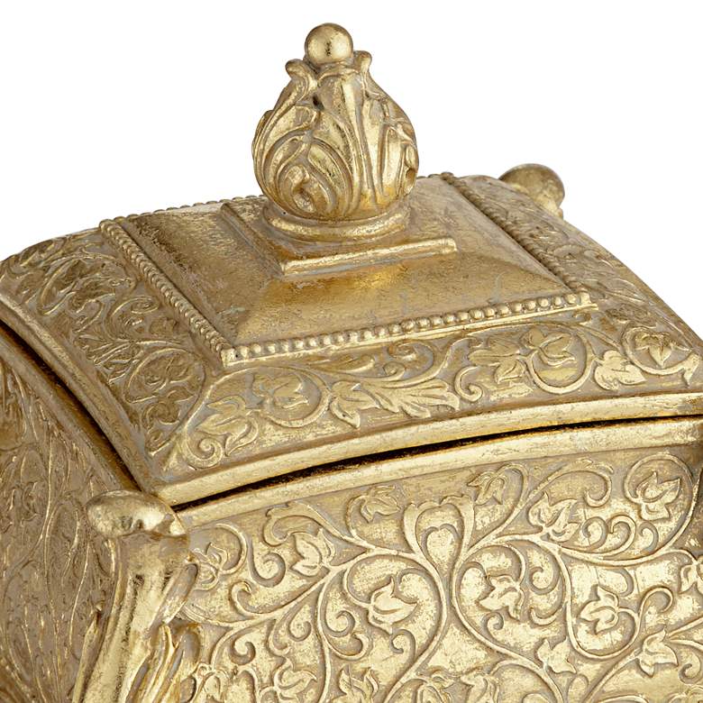 Image 3 Britton 5 3/4" Wide Square Antiqued Gold Jewelry Box more views