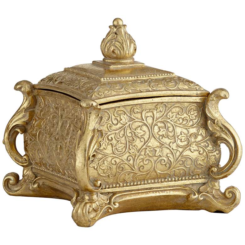 Image 4 Britton 5 3/4" Wide Square Antiqued Gold Jewelry Box more views