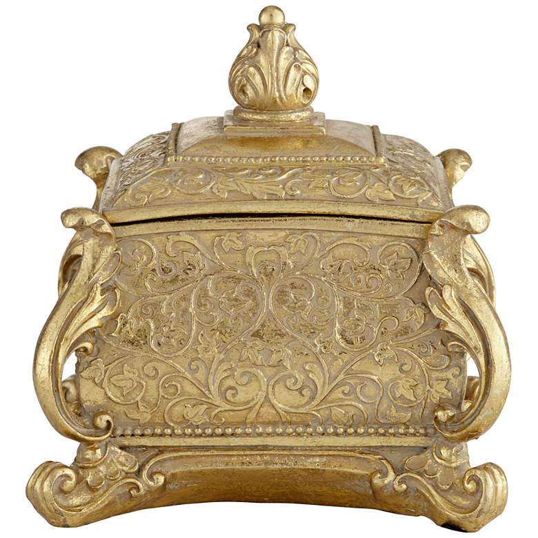 Image 5 Britton 5 3/4 inch Wide Square Antiqued Gold Jewelry Box more views