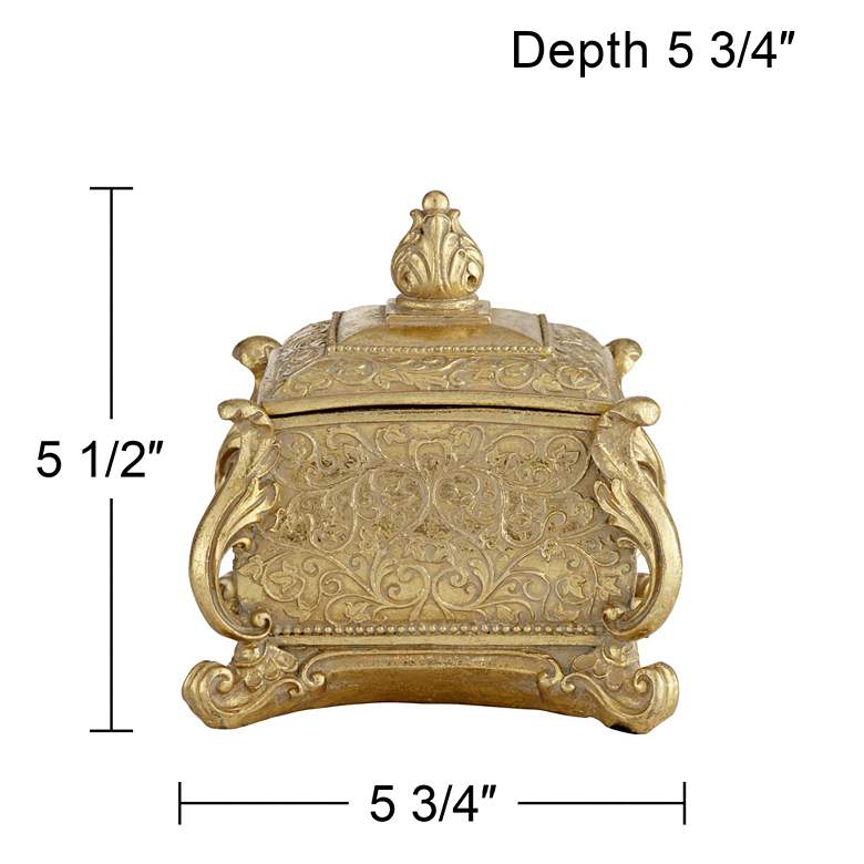 Image 7 Britton 5 3/4 inch Wide Square Antiqued Gold Jewelry Box more views