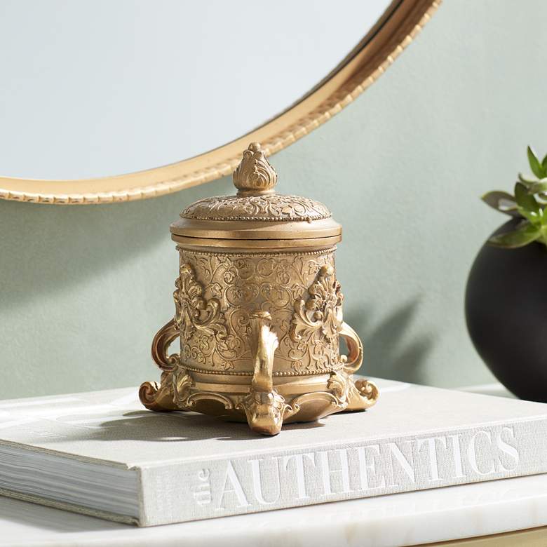 Image 1 Britton 7" High Antiqued Gold Traditional Jewelry Box