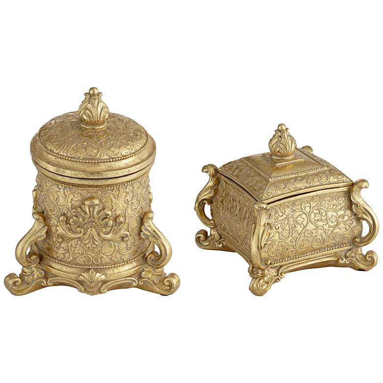 Image 1 Britton Antiqued Gold Openwork Jewelry Boxes Set of 2