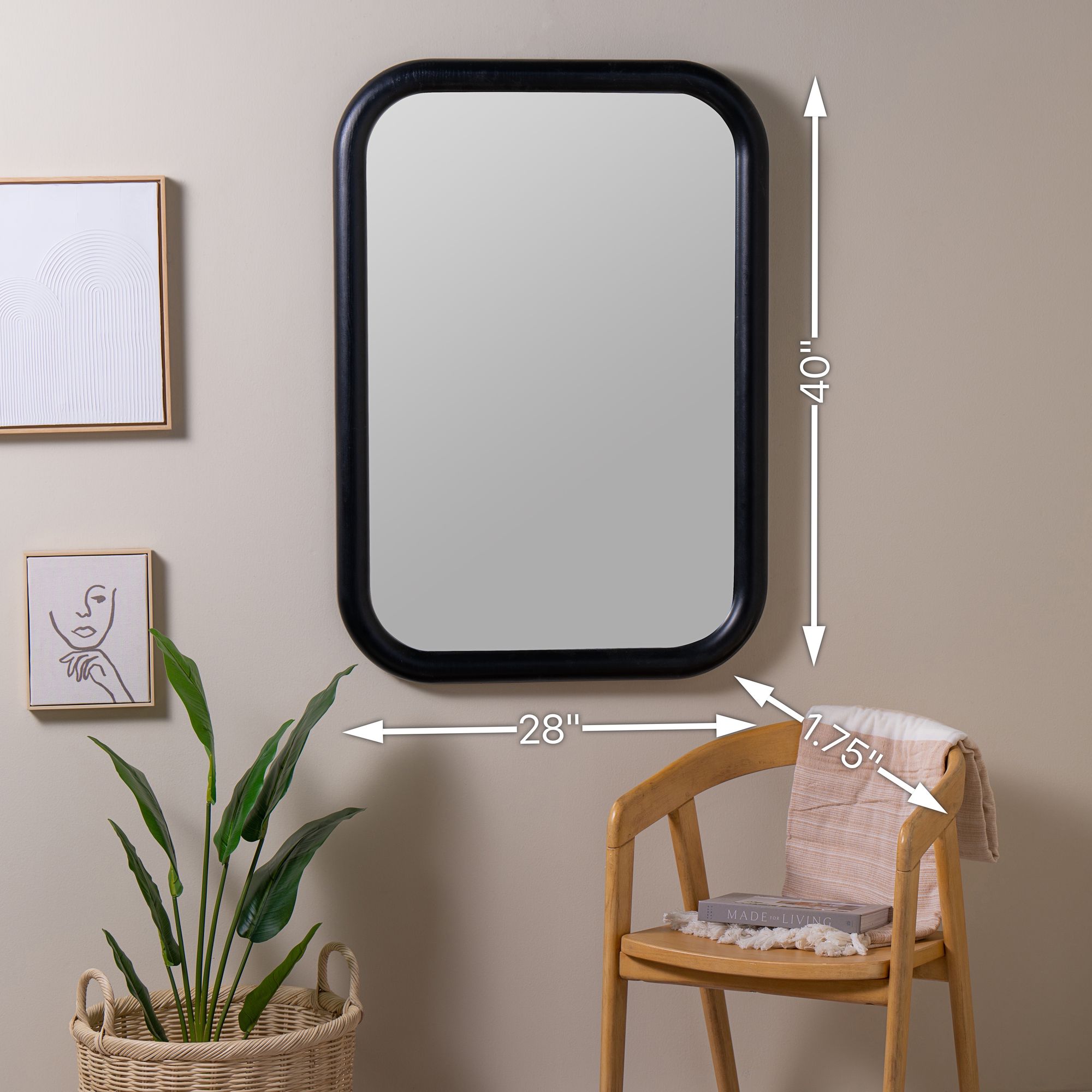 Brixten Black Wood 28" x 40" Rectangular Wall Mirror
