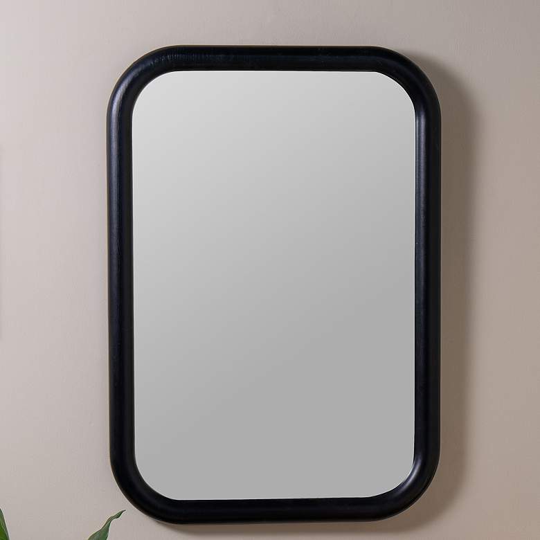 Image 1 Brixten Shiny Black 40 inch x 28 inch Wooden Rectangle Wall Mirror