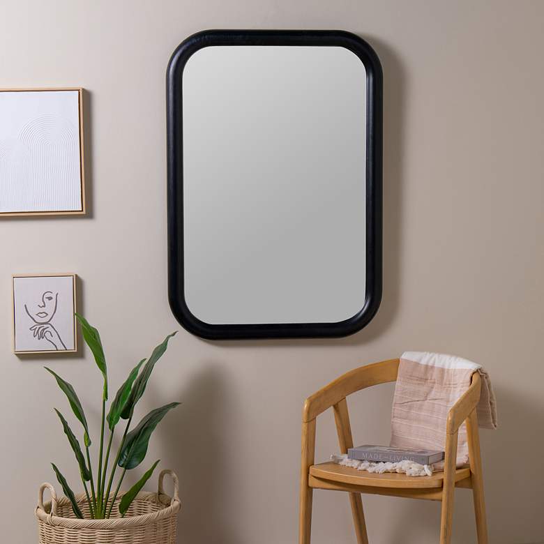 Image 7 Brixten Shiny Black 40 inch x 28 inch Wooden Rectangle Wall Mirror more views