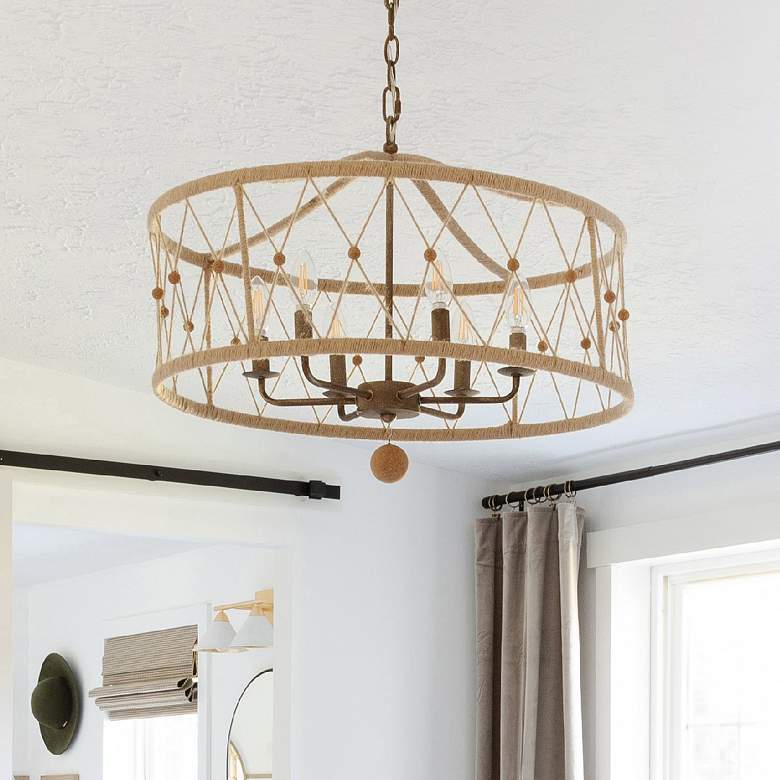 Image 2 Brixton 24" Wide Silver and Natural Jute 6-Light Chandelier