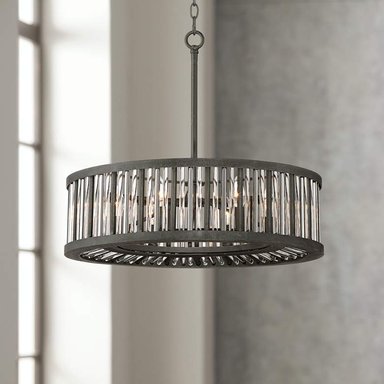 Image 1 Brixton Black and Silver 24 inch Wide Drum Pendant Light