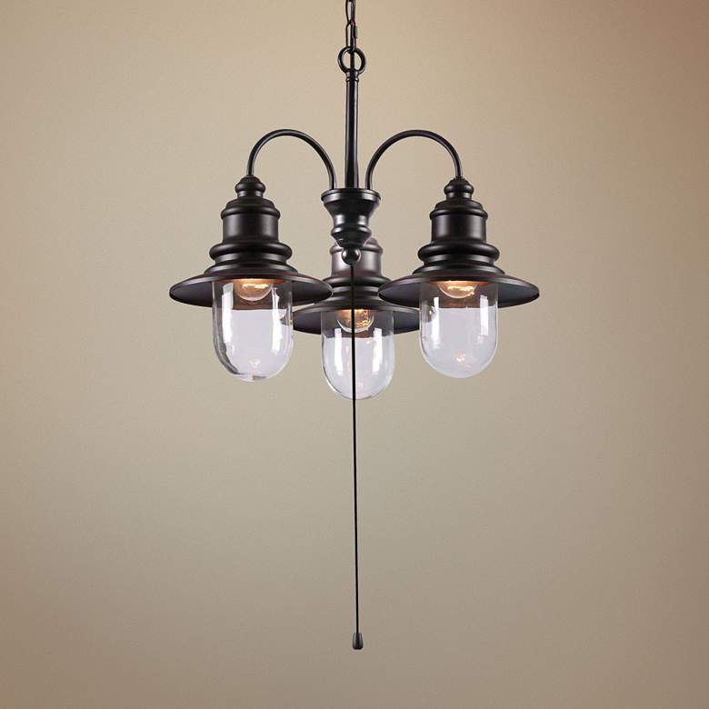 Image 1 Broadcast 24 inch Wide Oil Rubbed Bronze Plug-In Outdoor Chandelier