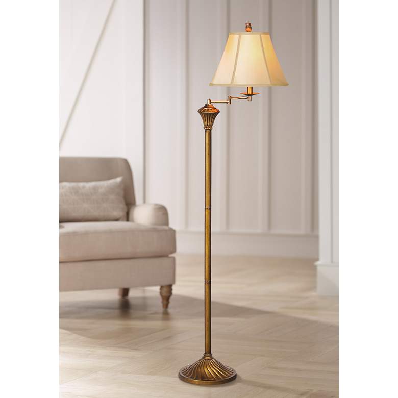 Image 1 Broadway 58" High Traditional Antique Gold Swing Arm Floor Lamp