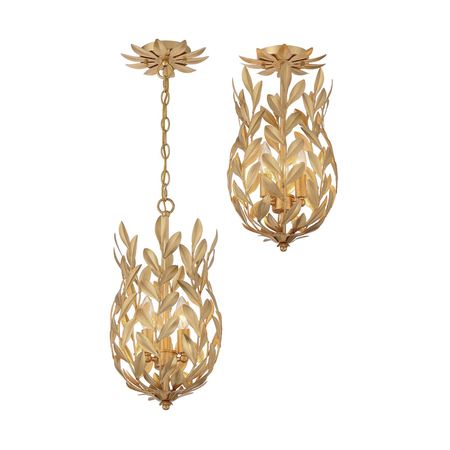 Broche 3 Light Antique Gold Semi Flush Mount